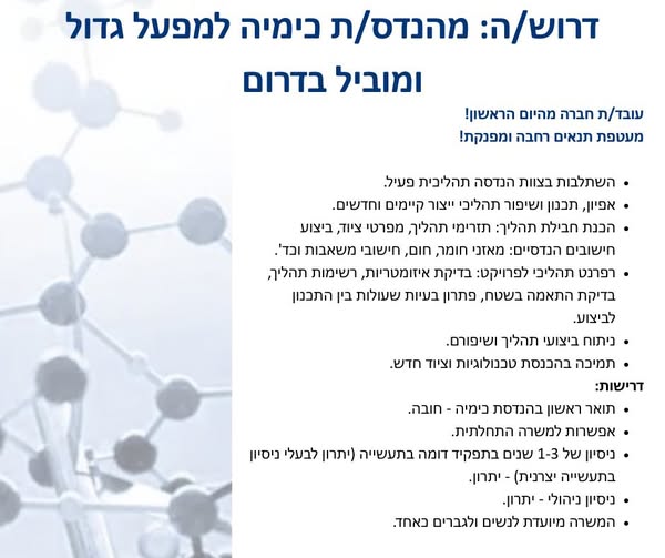 דרוש מהנדס כימיה בדימונה