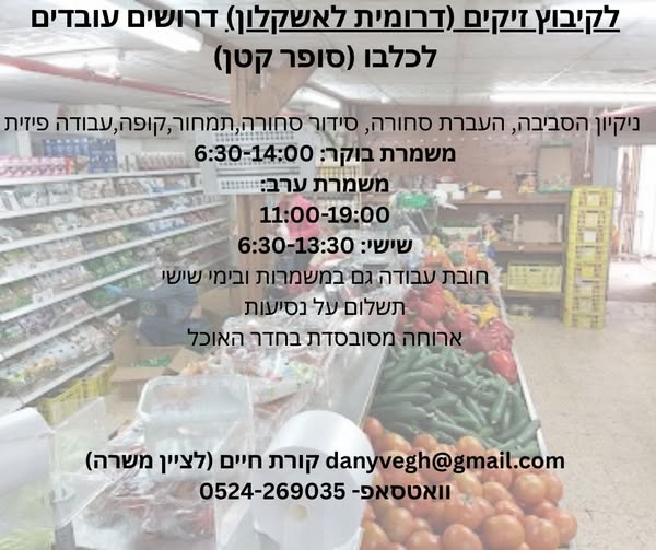 דרוש סידור סחורה באשקלון