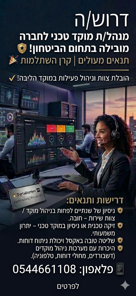 דרוש מנהל מוקד בחולון