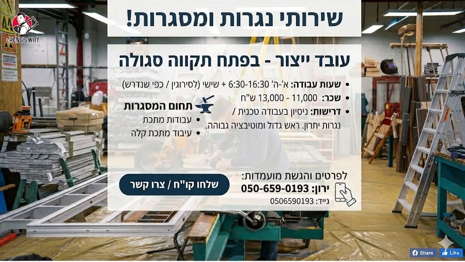 דרוש עובד ייצור בפתח תקווה