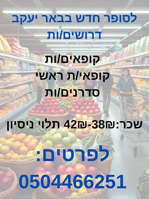 דרוש קופאי/ת בבאר יעקב