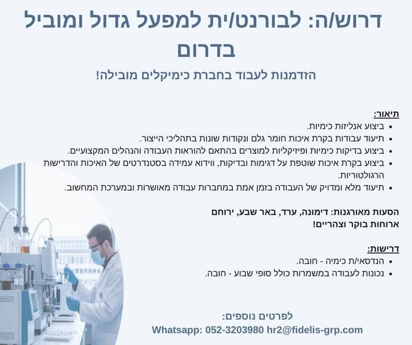 דרוש עובד/ת בתחום מכונות ותעשיה בדרום