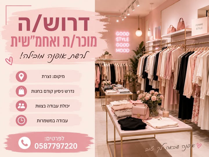 דרוש עובד/ת בתחום קמעונאות בנצרת