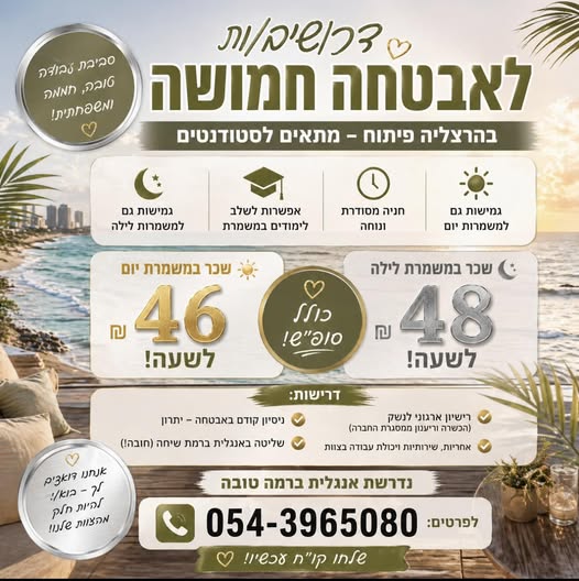דרוש עובד/ת בתחום אבטחה ושמירה בהרצליה