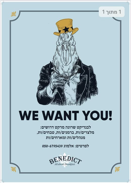 דרוש עובד/ת בתחום מסעדנות, בתי קפה וקייטרינג בתל אביב