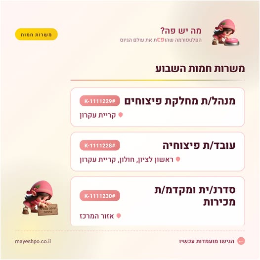 דרוש עובד/ת בתחום קמעונאות בקריית עקרון