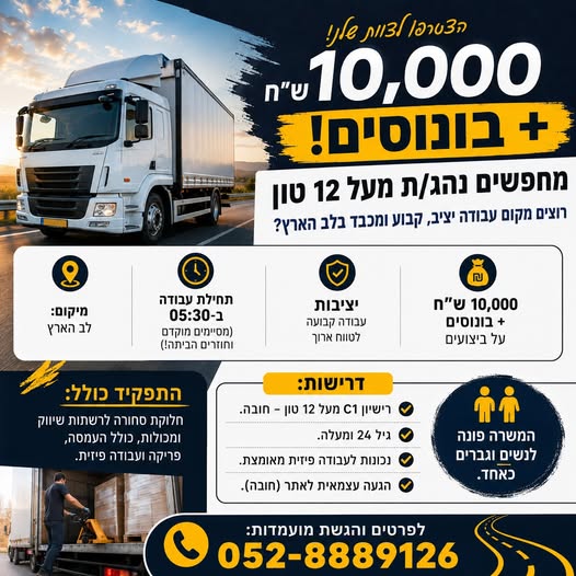דרוש עובד/ת בתחום נהגים, רכב ותחבורה בראש העין