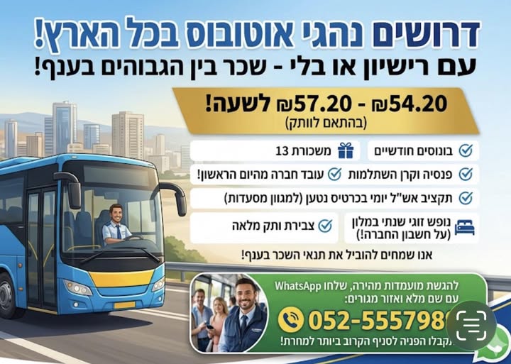 דרוש עובד/ת בתחום נהגים, רכב ותחבורה בדימונה