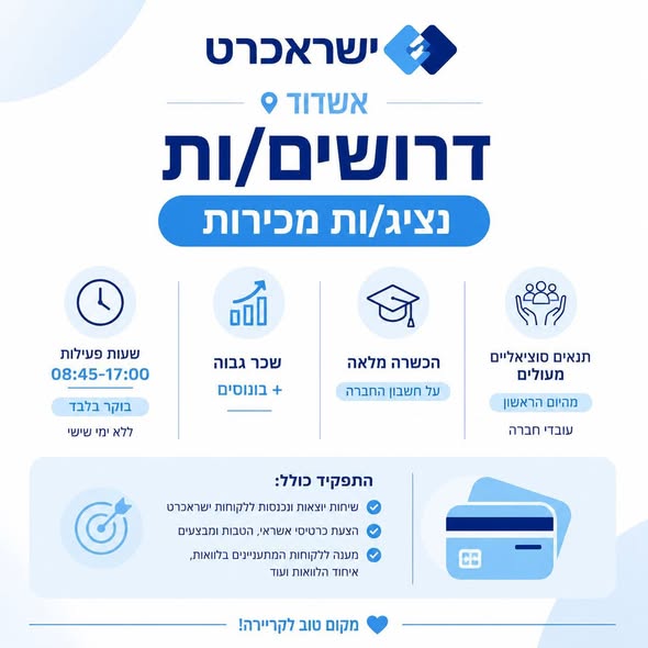 דרוש עובד/ת בתחום בינוי ונדלן באשדוד