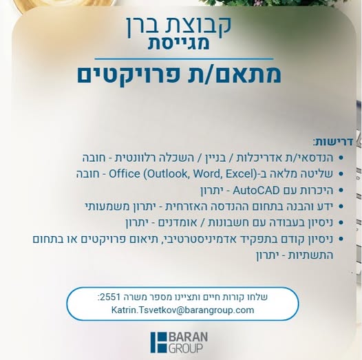 דרוש עובד/ת בתחום ניהול בבני ברק