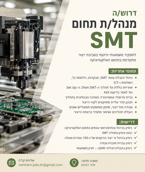 דרוש עובד/ת בתחום מכונות ותעשיה באזור הצפון