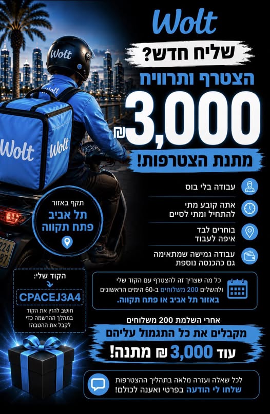 דרוש עובד/ת בתחום נהגים, רכב ותחבורה בתל אביב