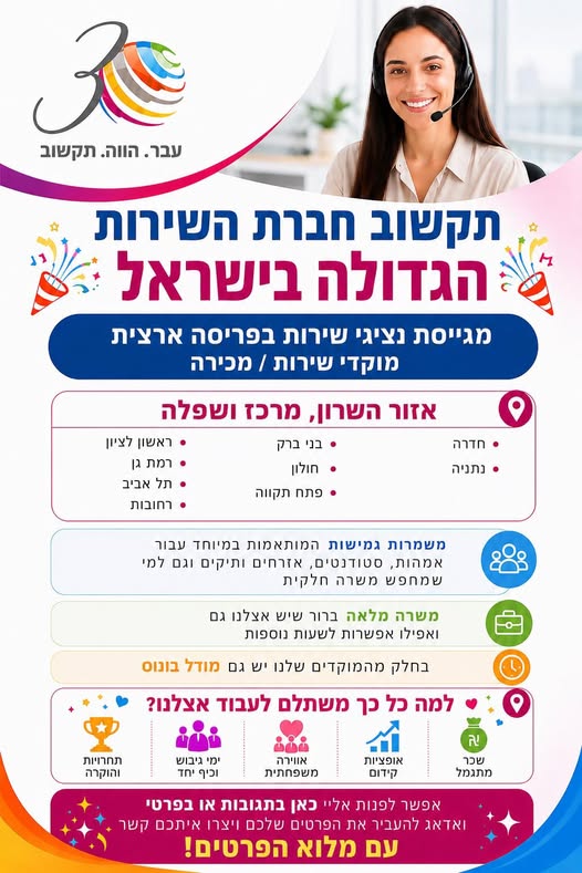 דרוש עובד/ת בתחום שירות לקוחות בראש העין