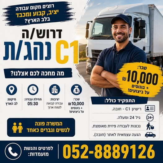 דרוש עובד/ת בתחום נהגים, רכב ותחבורה בפתח תקווה