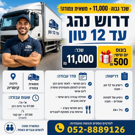 דרוש עובד/ת בתחום נהגים, רכב ותחבורה בצפון
