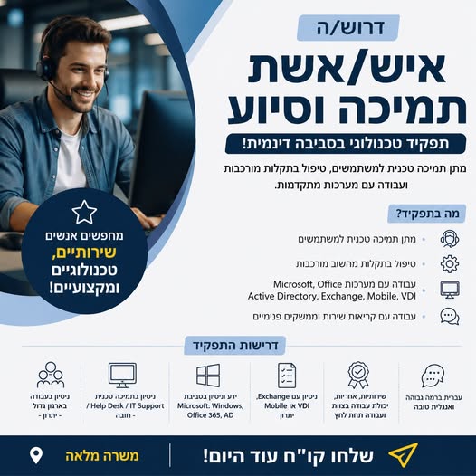 דרוש עובד/ת בתחום שירות לקוחות בדרום