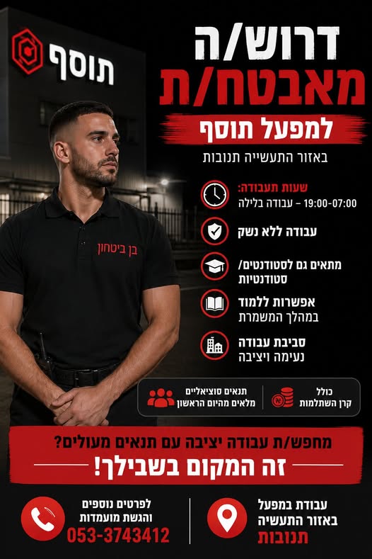 דרוש עובד/ת בתחום אבטחה ושמירה בנתניה