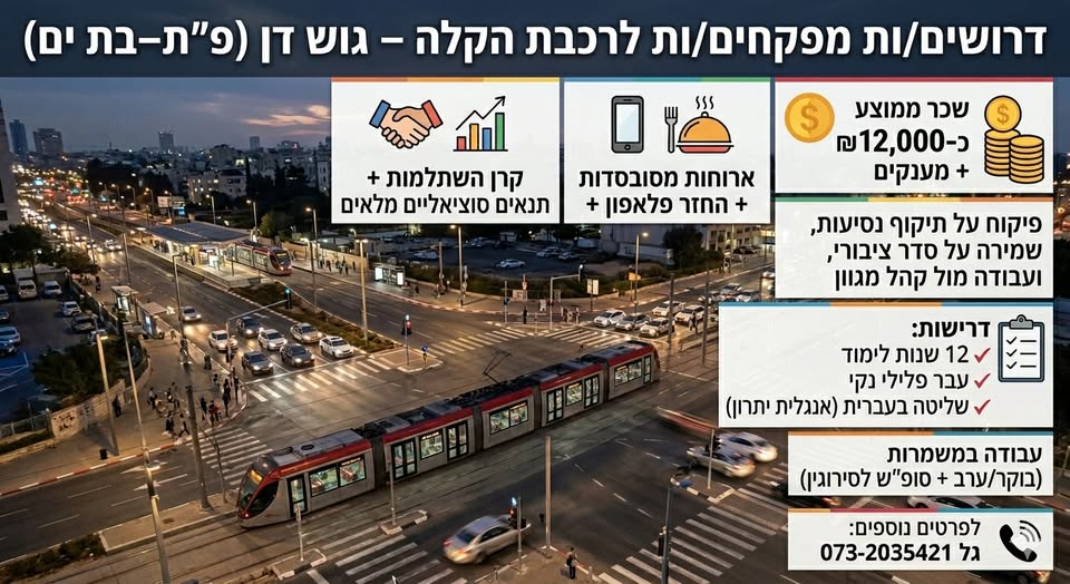 דרוש עובד/ת בתחום בינוי ונדלן בגוש דן