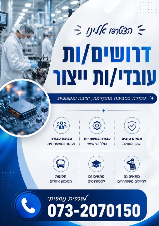 דרוש עובד/ת בתחום מכונות ותעשיה באשדוד