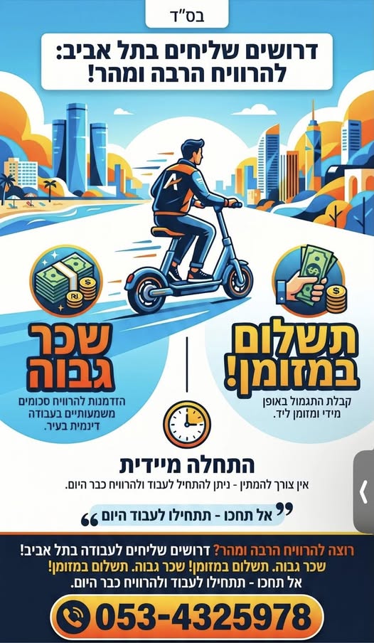 דרוש עובד/ת בתחום נהגים, רכב ותחבורה בתל אביב