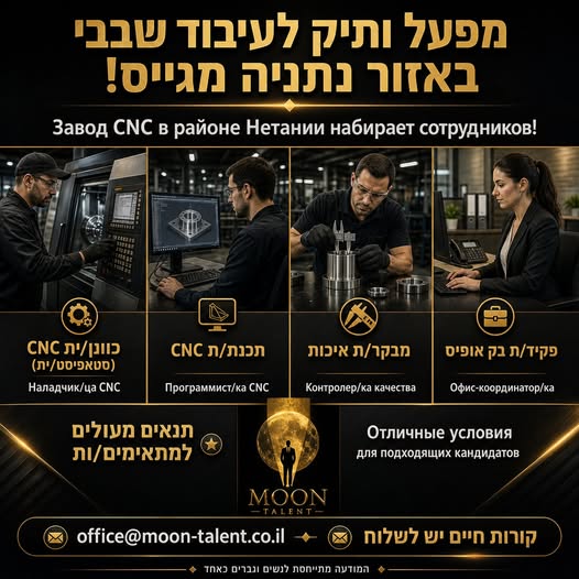 דרוש עובד/ת בתחום מכונות ותעשיה בנתניה