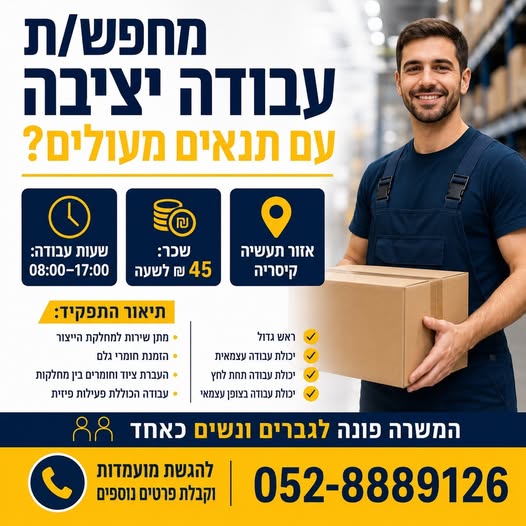 דרוש עובד/ת בתחום מכונות ותעשיה בקיסריה