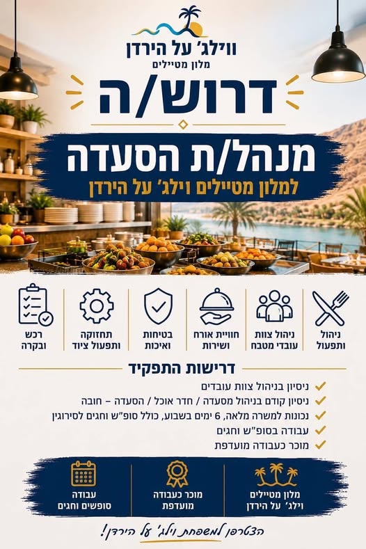 דרוש עובד/ת בתחום מסעדנות, בתי קפה וקייטרינג בחדרה