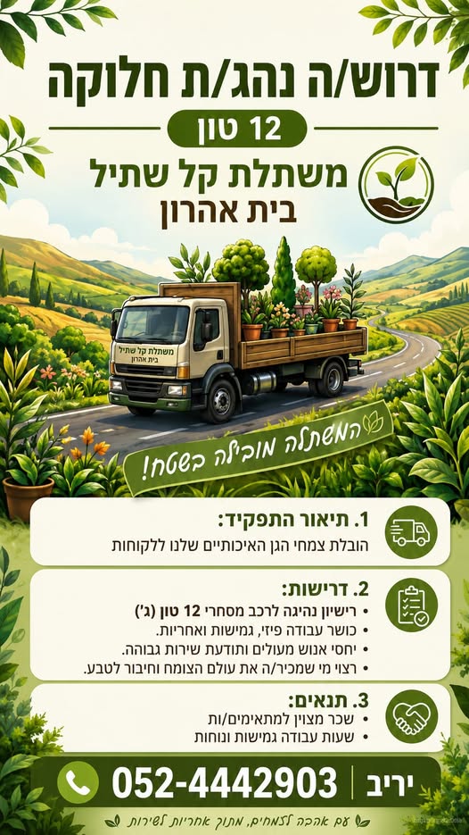 דרוש עובד/ת בתחום נהגים, רכב ותחבורה בנתניה