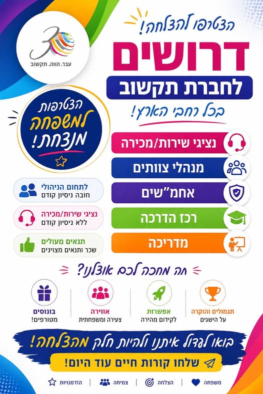 דרושים רכז הדרכות, מנהלי הדרכה ומדריכות ברחובות