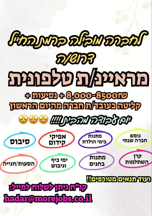 דרוש/ה מראיינ/ת טלפונית ***תפקיד ראשוני בעולם הגיוס, ללא ניסיון קודם!!!!** ברמת החייל