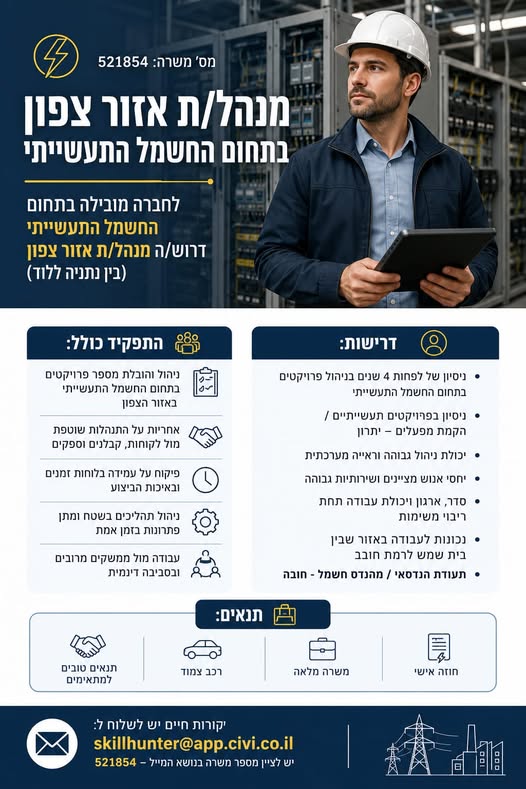 דרוש/ה מנהל/ת אזור צפון (בין נתניה ללוד)