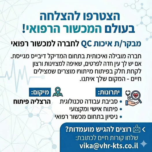 דרושים מבקר איכות, מבקר איכות ומבקרת איכות בהרצליה פיתוח