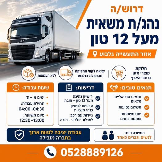 דרוש/ה נהג חלוקה והפצה בטבריה