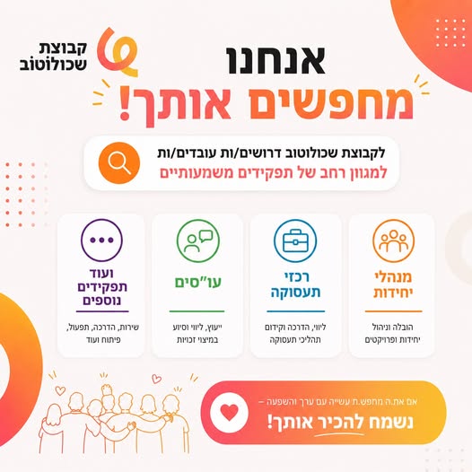 דרוש/ה מלווה לקבוצת עבודה במודיעין. אם את.ה איש - של א.נשים ובעל רצון לעשייה משמעותית - אנחנו מחפשים אותך!