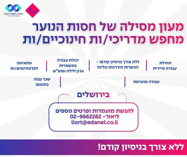דרושים מדריכות ומדריך חינוכי וחברתי בירושלים