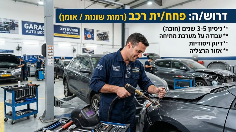 דרוש/ה פחח/ית רכב (רמות שונות / אומן) – אזור הרצליה ת דרוש/ה פחח/ית רכב (רמות שונות / אומן) – אזור הרצליה ת… עוד