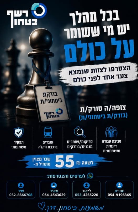 דרוש/ה צופה/ת סורק/ת (בודק/ת ביטחוני/ת) 55 ברחובות