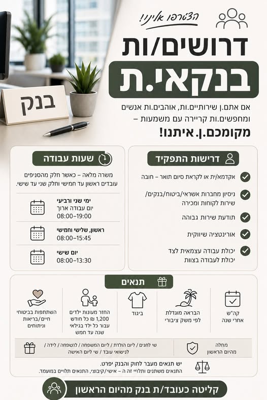דרוש/ה טלר/ית בהשרון