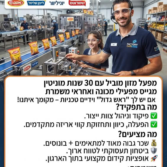 דרוש/ה מפעילי מכונה ואחראי משמרת אם יש לך 