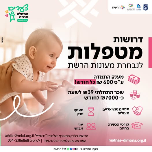 דרושות מטפלות למעונות היום של 'צעדים' מבית הרשת בדימונה!
