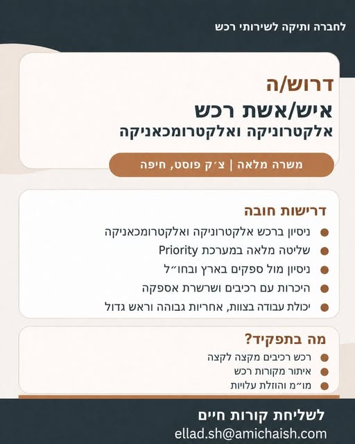 דרוש/ה איש/אשת רכש אלקטרוניקה ואלקטרומכאניקה בצפון