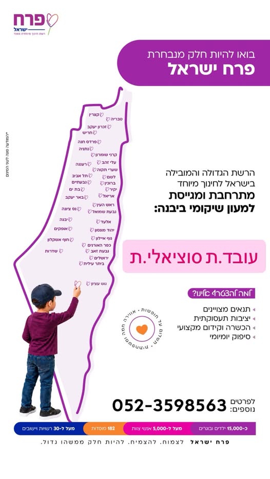 דרוש/ה.ה *עובד.ת סוציאלי.ת* מה מחכה לך אצלנו? * עבודה משמעותית ומלאת סיפוק. * ליווי, תמיכה והעצמת משפחות. * צוות חינוכי ורב - מקצועי, איכותי, ומחבק * אווירה משפ ביבנה