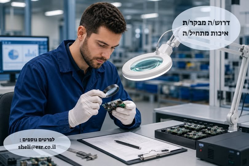 דרוש/ה מבקר/ת איכות מתחיל/ה! ‍ לחברה מובילה בפיתוח וייצור מערכות ממוחשבות בטכנולוגיה מתקדמת בירושלים