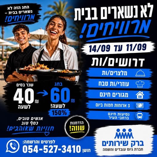 דרושים מלצרים/ות ועוזרי/ות טבח למלונות אילת 40