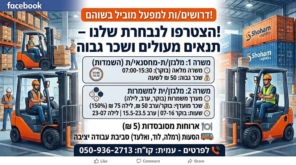 דרושים למפעל מוביל בשוהם! מחפשים עבודה יציבה