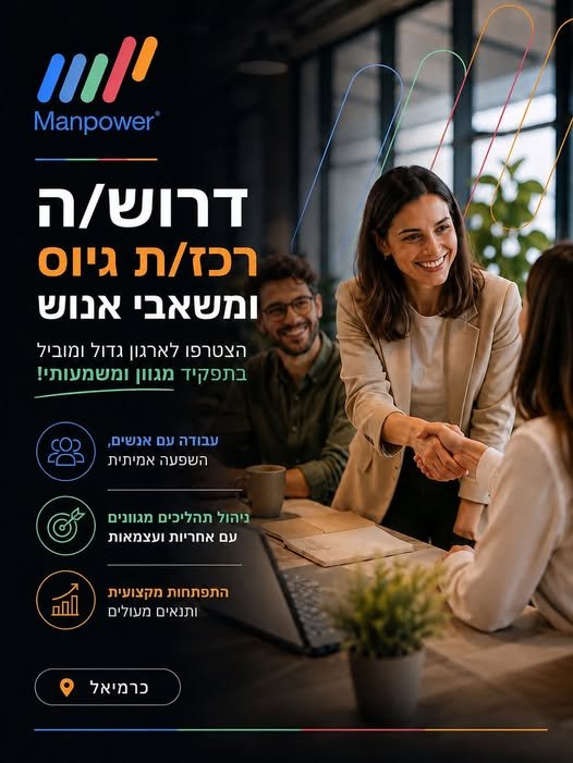 דרוש/ה רכז/ת גיוס ומשאבי אנוש - כרמיאל תפקיד עם אנשים, עשייה ואופק - בארגון שכדאי לבנות בו קריירה יתרונות התפקיד: תפקיד עצמאי עם אחריות רחבה בתחום משאבי האנוש. עבודה מול מנהלים ועובדים במגוון ממשקים