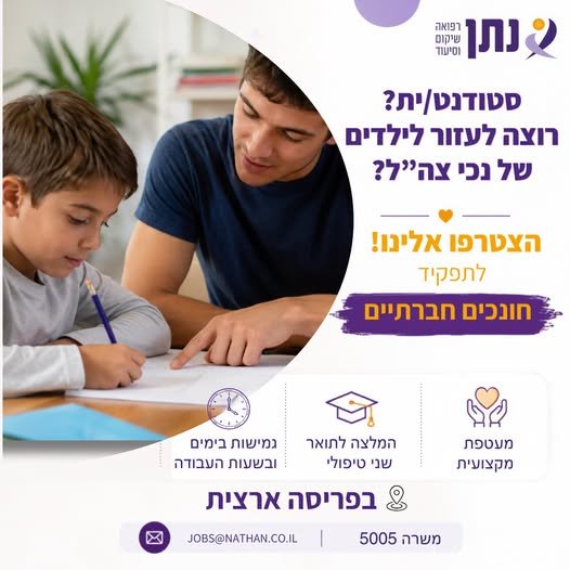 דרושים חונכים/ות חברתיים/ות בפריסה ארצית! הגשת מועמדות בלינק הבא - > בדימונה