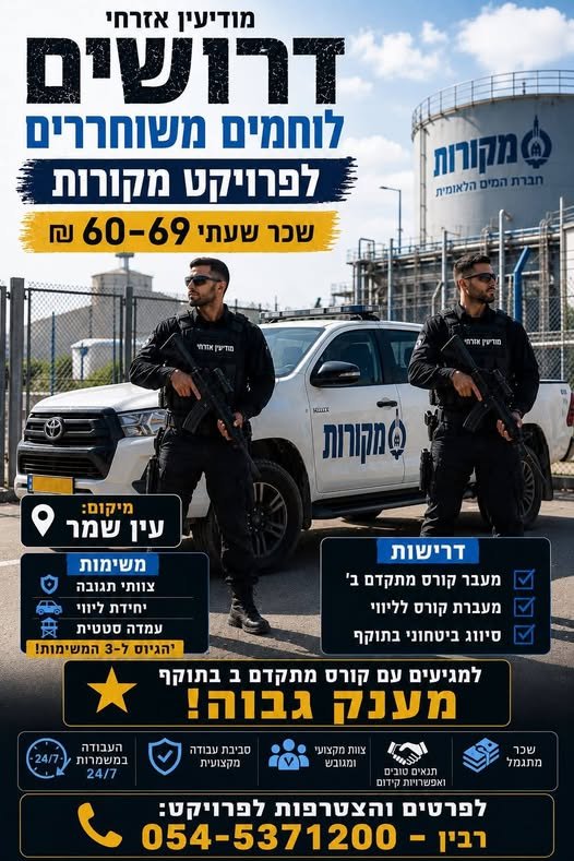 דרוש/ה לוחמים משוחררים לפרויקט מקורות – עין שמר! במודיעין