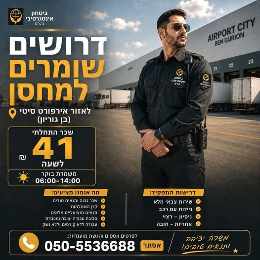 דרושים שומרים למחסן באזור אירפורט סיטי (בן גוריון)! בשפלה