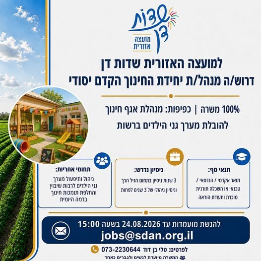 דרוש/ה מנהל/ת יחידת החינוך הקדם יסודי 0% משרה וכפיפות: מנהלת אנף Wn להובלת מערך גני הילדים ברשות ניסיון נדרש: © תחומי אחריות: ניהול ותיפעול מערך גני הלדים לרבות בדן
